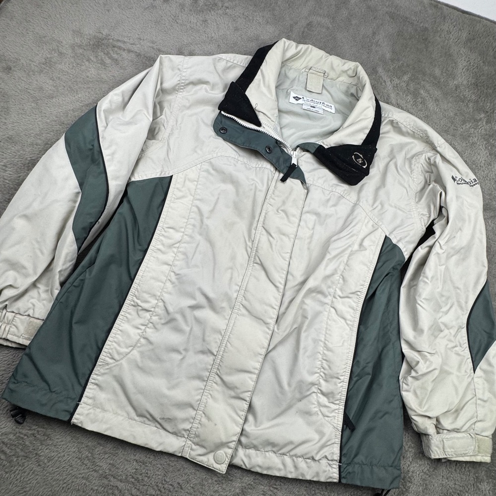 Columbia Windbreaker Jacket Womens L Beige Green Good Colorblock Full Zip 4136